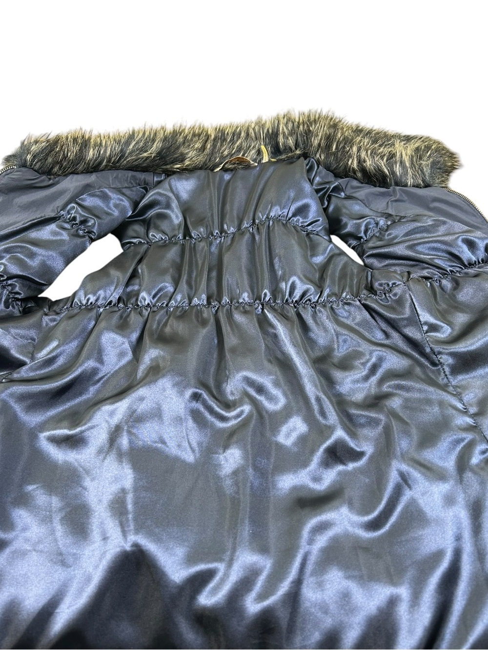 SOFT SURROUNDINGS Navy Puffer Vest Faux Fur Trim Collar Full Zip Women’s Small - Picture 6 of 10